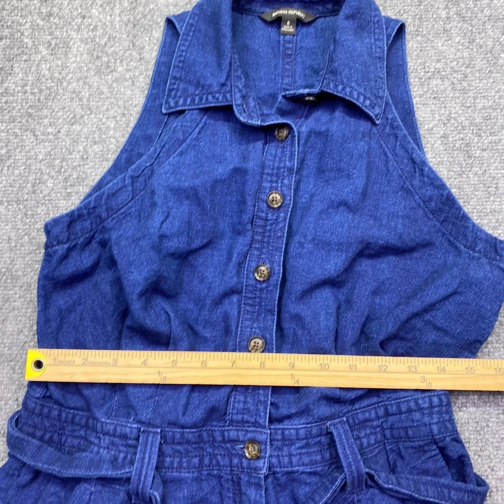 Banana Republic Indigo Linen Blend Sleeveless Button Down Romper Blue Size 6